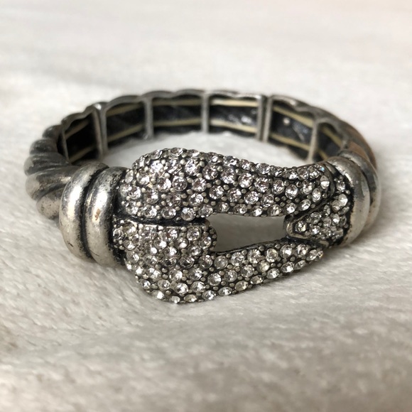 Jewelry - Silver & Rhinestone Buckle Stretch Bracelet